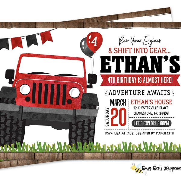 OFF ROAD TRUCK birthday invitation Four Wheeler invite 4x4 Birthday invitation Truck Birthday Invitation Digital File Busy bee's Happenings