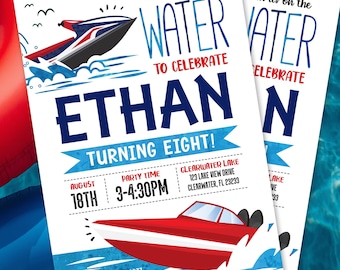 Boat & WaveRunner Birthday Invitation, Lake Birthday Party Invite, Jet Ski Birthday, Summer Water Party, Boating Birthday Invitation