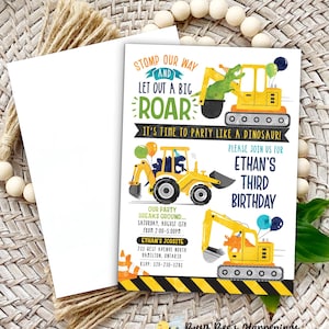Invitación de cumpleaños de construcción de dinosaurios, invitación de cumpleaños editable de excavadores de dinosaurios, invitación de cumpleaños de T-Rex, invitación de cumpleaños de dinosaurio
