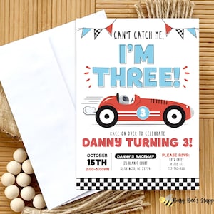 Faire-part pour le 3e anniversaire d&#39;une voiture de course : thème « Can&#39;t Catch Me » (impression numérique)