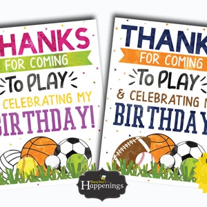 Cartão de agradecimento de aniversário esportivo para meninas Cartão de agradecimento de aniversário esportivo para meninas Cartão de agradecimento de aniversário para meninas Festa esportiva Futebol Beisebol Tênis Arquivo digital