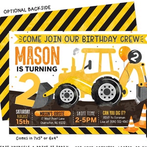 Construction Birthday Invitation Backhoe Construction Invite Construction Invite Construction Party Digital File by Busy bee's Happenings