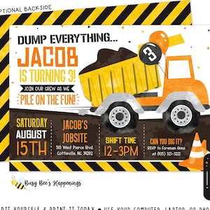 Dump truck Birthday Invitation Construction Birthday Invitation Dump truck Invite Construction Party Digital File Busy bee's Happenings