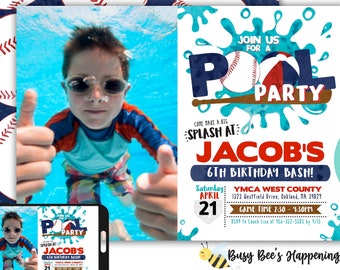 Baseball Birthday Invitation Baseball Invitation Baseball Pool Party Baseball Invite Pool Birthday Invite Digital File Busy bee's Happenings