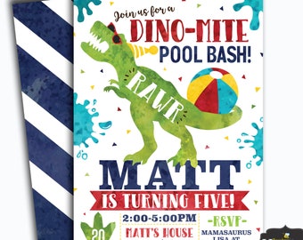 Dinosaur Birthday Invitation Pool Birthday Invitation Dinosaur Invite t-rex birthday invite Pool Party Digital File Busy bee's Happenings
