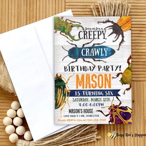 Invitación de cumpleaños con insectos, invitación para fiesta de cumpleaños al aire libre, invitación editable con insectos, invitación con insectos, invitación para fiesta en el jardín, fiesta infantil al aire libre