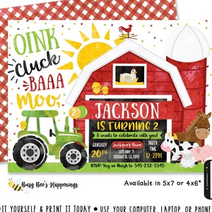 Farm Birthday Invitation Farm Invitation Farm Party Old McDonald Invitation  Farm Animals Invite Digital File by Busy bee's Happenings