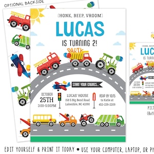 Transportation Invitation Car Birthday Invite TRUCK INVITE Truck Birthday Party Transportation Birthday Digital File Busy bee's Happenings