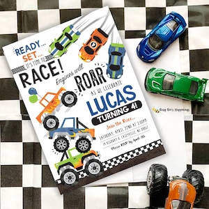 Monster Truck Birthday Invitation, Editable Racing Birthday Invite, Race Car Birthday, Racetrack Invite, Monster truck bash, boys birthday