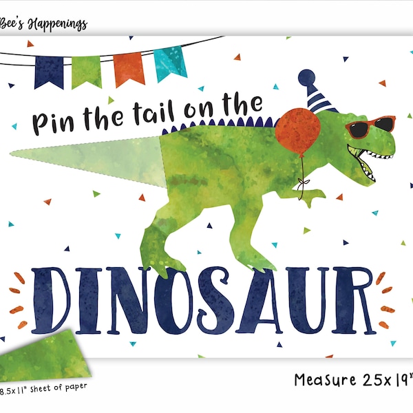 Pin The Tail on the Dinosaur Dinosaurier-Geburtstag Dinosaurier-Geburtstagsspiele Dinosaurier-Dekorationen T-Rex-Party Digitale Datei Busy Bee's Happenings