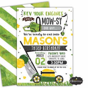 Lawnmower Birthday Invitation Tractor Birthday Invitation Lawnmower Invite Yard Tools Birthday Digital File Busy bee's Happenings