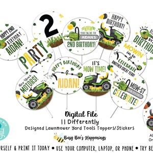 Lawn mower Cupcake Toppers Riding Lawnmower Cupcake Toppers Yard Tools Cupcake Toppers Tractor Birthday Digital File Busy bee's Happenings