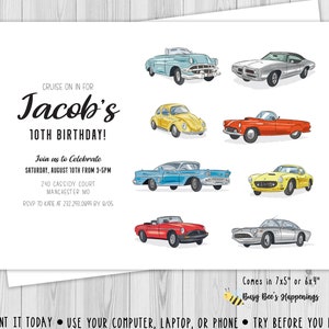 Vintage cars Invitation Vintage Birthday invite Old Cars Birthday Invitation Vintage Car Invitation Digital File Busy bees Happenings