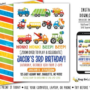 Transportation Invitation Car Birthday Invite TRUCK INVITE Truck Birthday Party Transportation Birthday Digital File Busy bee's Happenings