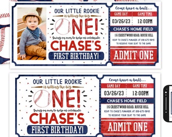 Baseball Birthday Invitation Baseball Ticket Invite Rookie of the Year Invitation Baseball Invitation Digital File Busy bee's Happenings