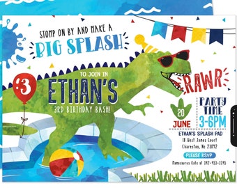 Dinosaur Birthday Invitation Pool Birthday Invitation Dinosaur Invite t-rex birthday invite Pool Party Digital File Busy bee's Happenings