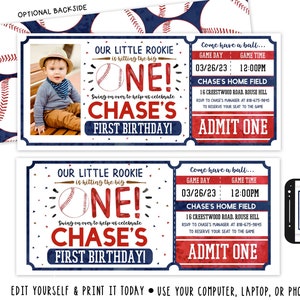 Baseball Birthday Invitation Baseball Ticket Invite Rookie of the Year Invitation Baseball Invitation Digital File Busy bee's Happenings