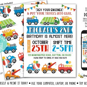 Transportation birthday Invitation Truck Birthday Invite  Car Birthday Invitation Boys Birthday invite Digital File Busy bee's Happenings