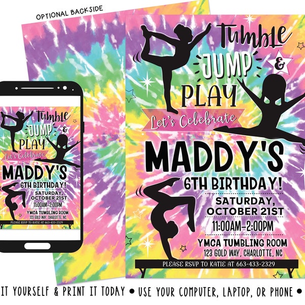 gymnastics Invitation gymnastics Birthday invitation tumbling birthday Gymnastics Invite Gymnastic Party Digital File Busy bee's Happenings