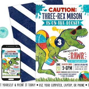 Dinosaur Birthday Invitation Pool Birthday Invitation Dinosaur Invite t-rex birthday invite Pool Party Digital File Busy bee's Happenings