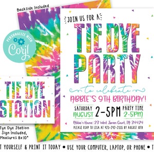 Tie Dye Birthday Invitation Tie-Dye Birthday Invitation Tie Dye Girl Invitation Tie Dye Party invitation Digital File Busy bee's Happenings