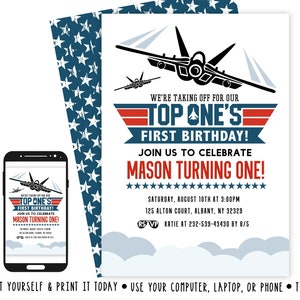 First Birthday Jet Invite Top Pilot Invite Fighter Jet Birthday Invite First Birthday Invite Jet One Invite Digital File BusybeesHappenings