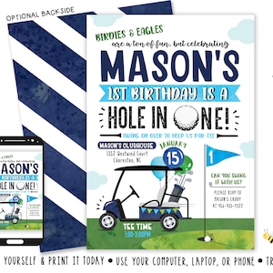 Golf Birthday Invitation Hole In One Invitation Golf Invitation Golf Invite First Birthday Invitation  Digital File Busy bee's Happenings