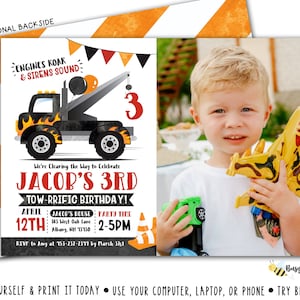 Tow Truck Birthday Invitation Flames Tow Truck Invite Truck Birthday Invitation Truck Invite Tow Truck Party Digital Busy bee's Happenings