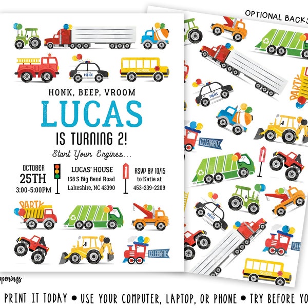 Transportation Invitation Car Birthday Invite TRUCK INVITE Truck Birthday Party Transportation Birthday Digital File Busy bee's Happenings