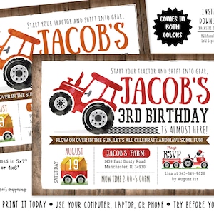 Tractor Birthday Invitation Red Tractor Invite Orange Tractor Tractor Party Tractor Invitation Farm Invite Busy bees Happenings Digital File