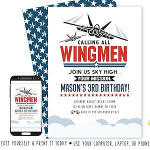 Fighter Jet Birthday Invite Fighter Jet Party Flying Birthday Invite Wingmen Birthday Invite Jet Invite Digital File Busy bee's Happenings