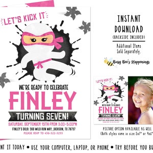 Ninja Birthday Invitation Martial Arts Invite Pink Ninja Birthday Ninja Invitation Girl Ninja Party Invite Digital File Busy bees Happenings