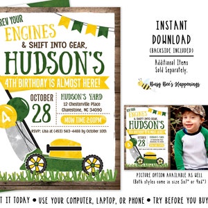 Lawnmower Birthday Invitation Tractor Birthday Invitation Lawnmower Invite Yard Tools Birthday Digital File Busy bee's Happenings