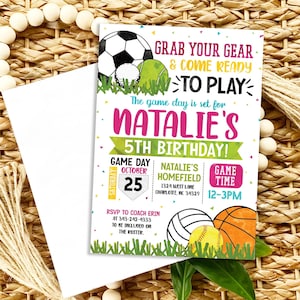 Girls Sports Birthday Invitation, Girls Sports Birthday Party, All Star Girls Sports Birthday Party Invite, Girl Sports Theme Invite