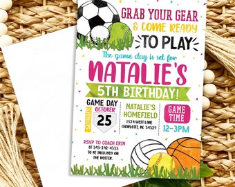 Girls Sports Birthday Invitation: All-Star Theme (Digital Download)