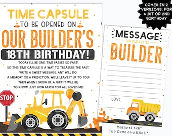 Construction Time Capsule Construction Birthday First Construction Birthday Construction Party Digital File by Busy bee's Happenings