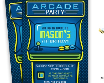 Invitación de cumpleaños de Arcade Invitación de cumpleaños de Arcade Fiesta de cumpleaños de Arcade Invitación de fiesta de Arcade retro Archivo digital por acontecimientos de abejas ocupadas