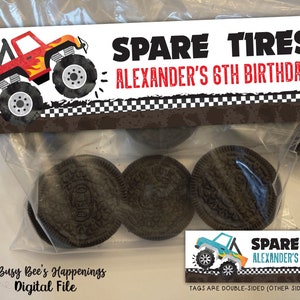 Monster Truck Birthday Favor Flaps Spare Tires Favor Tag Flaps Truck Favor Tags Truck Favor Flaps Digital File by Busy bee's Happenings