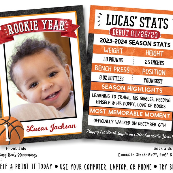 Personalized Rookie of the Year Basketball theme basketball Birthday Party basketball Rookie Birthday Party Digital File Busy bee Happenings