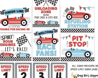 Race Car Birthday Party Signs: Racetrack Decor (Instant Download)