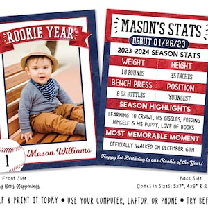 Personalized Rookie of the Year Baseball theme Baseball Birthday Party Rookie Birthday Party Double sided Digital File Busy bee's Happenings