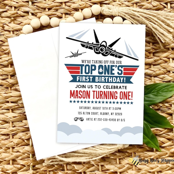 First Birthday Jet Invite Top Pilot Invite Fighter Jet Birthday Invite First Birthday Invite Jet One Invite Digital File BusybeesHappenings