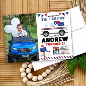 Invito modificabile per festa di compleanno del camion della posta, invito del postino, invito di compleanno dell'ufficio postale, invito di compleanno della posta, compleanno del postino