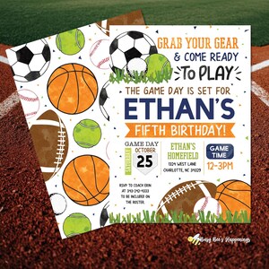 Invitation d'anniversaire sur le thème du sport, invitation modifiable pour une fête de match (numérique ou imprimée), invitation d'anniversaire All-Star