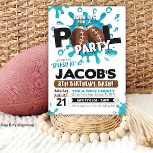 Football Pool Birthday Invitation, Editable Football Birthday Party, Boy Sport Pool Birthday Invite, Summer Birthday Party, Outdoor Birthday