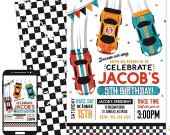 Racing Birthday invitation Race car Birthday Invitation Speedway birthday invitation Racing invite Digital File Busy bee's Happenings