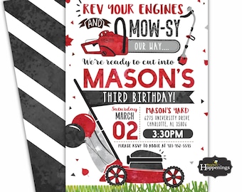 Lawnmower Birthday Invitation Tractor Birthday Invitation Lawnmower Invite Yard Tools Birthday Digital File Busy bee's Happenings