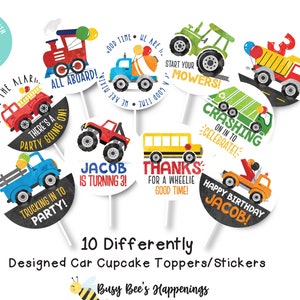 Transportation Birthday Cupcake Toppers Car Birthday Cupcake Toppers Truck Birthday Cupcake Toppers Trucks Digital File Busy bees Happenings