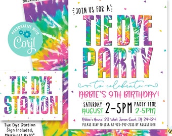 Faire-part d'anniversaire tie-dye Faire-part d'anniversaire tie-dye Faire-part fille tie-dye Invitation de fête tie-dye Fichier numérique Busy bee's Happenings