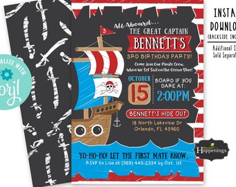 Pirate Birthday Invitation Pirate Invitation Pirate Printable Invitation Pirate Printable Invite Digital File by Busy bee's Happenings